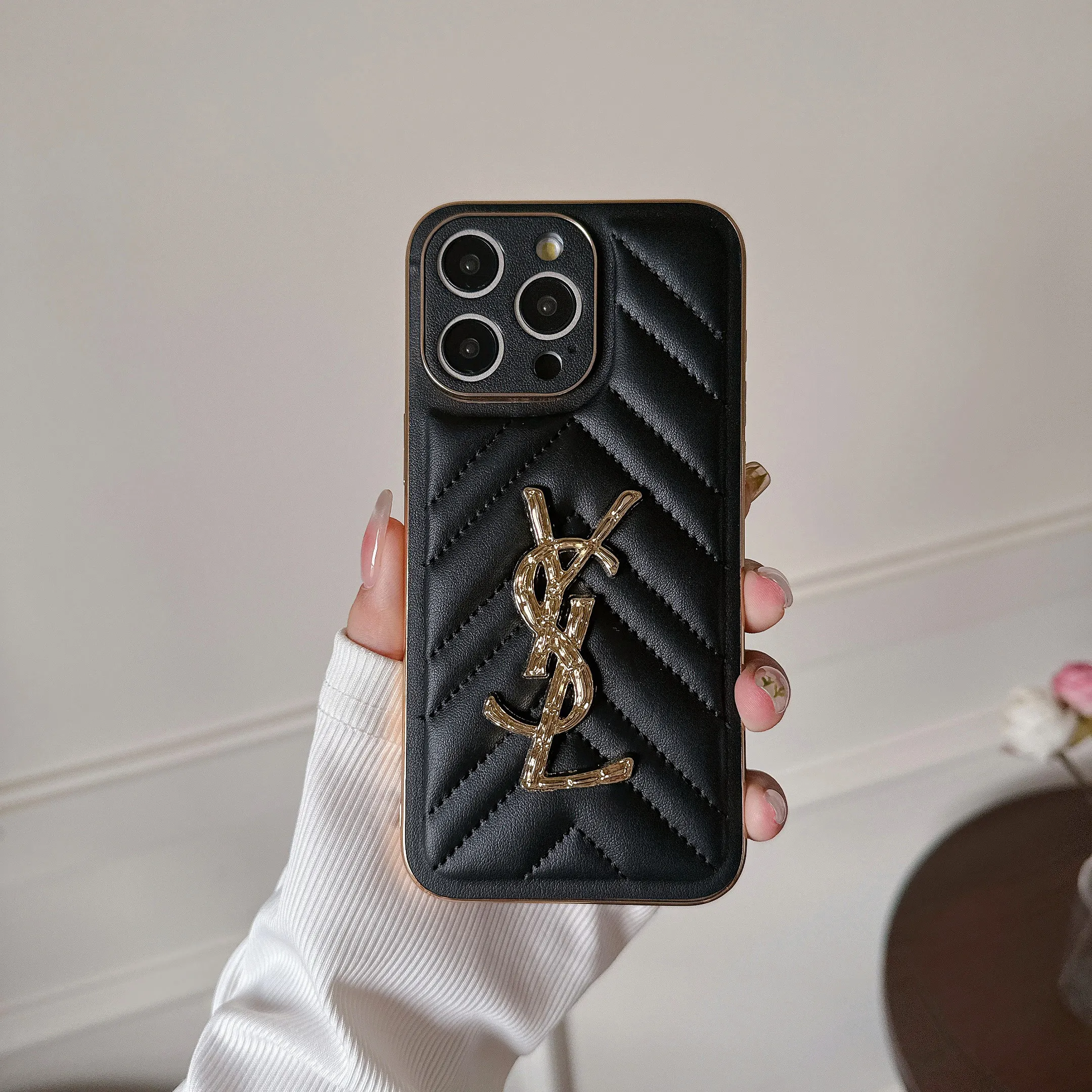 YSL Luxury Loulou In Quilted Leather Electroplating Apple iPhone Case