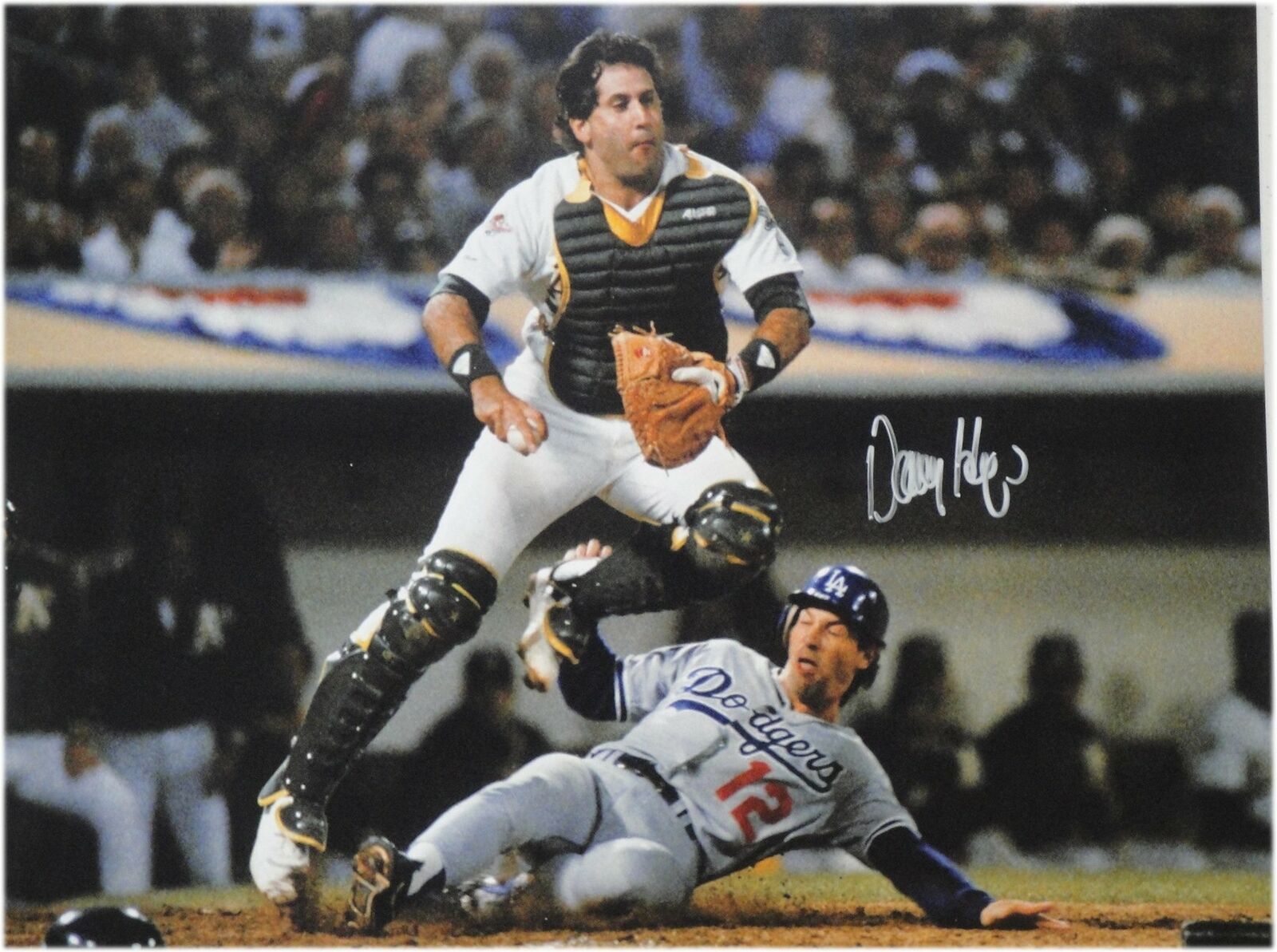 Danny Heep Hand Signed 11x14 Photo Poster painting Los Angeles Dodgers Sliding Safe at Home