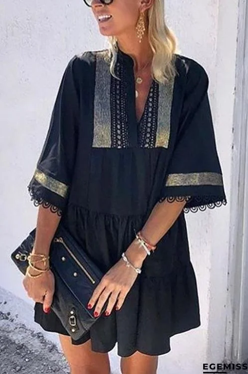 Print Tassels V Neck Mini Dress | EGEMISS