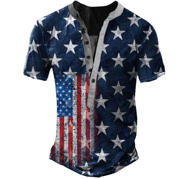 Men's American flag Henley Short Sleeve T-Shirt