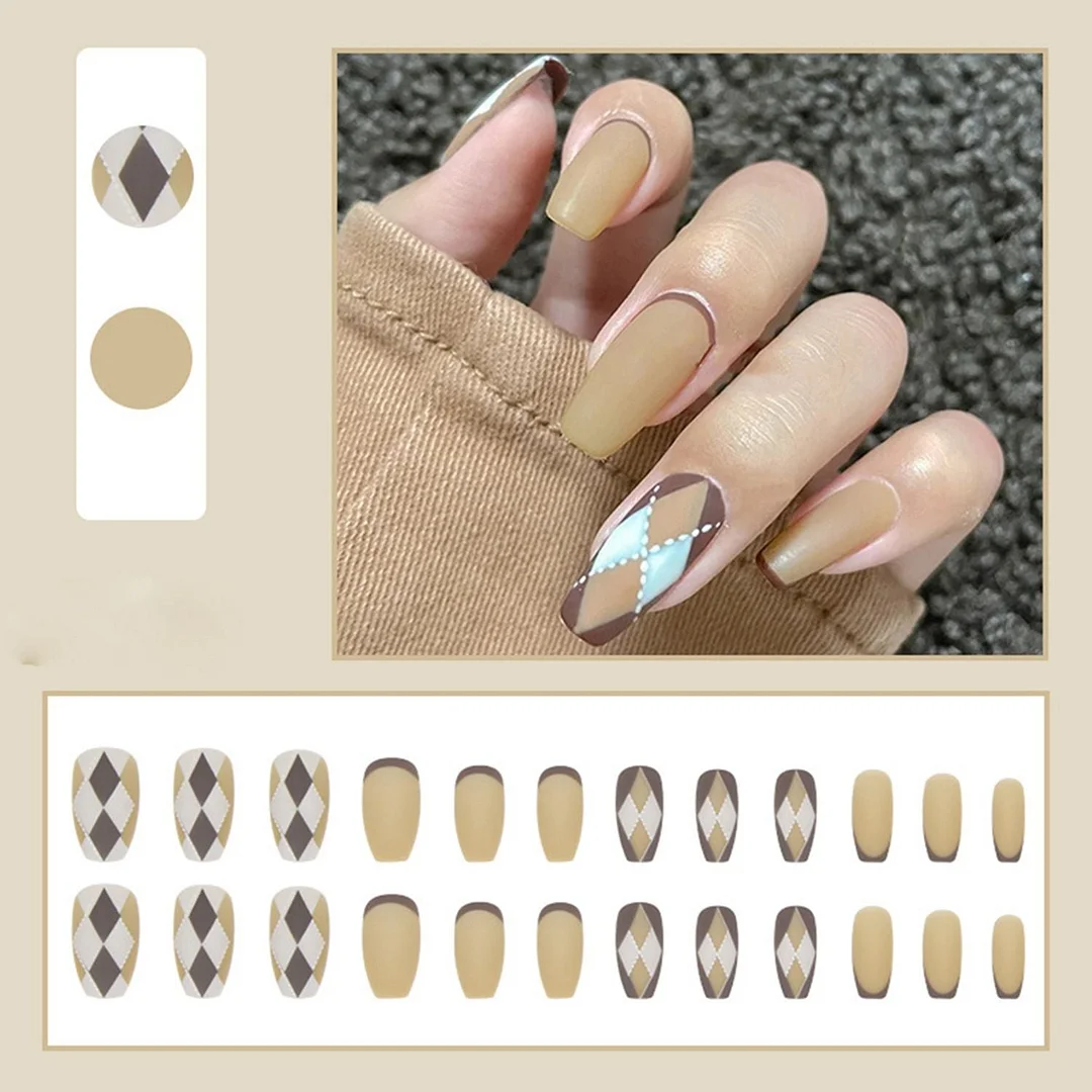 24Pcs Nude Face Flower Painting False Nails Wearable Long Coffin Ballerina False Nails Press On Nails Manicure Tool With Glue-Nail Inspo
