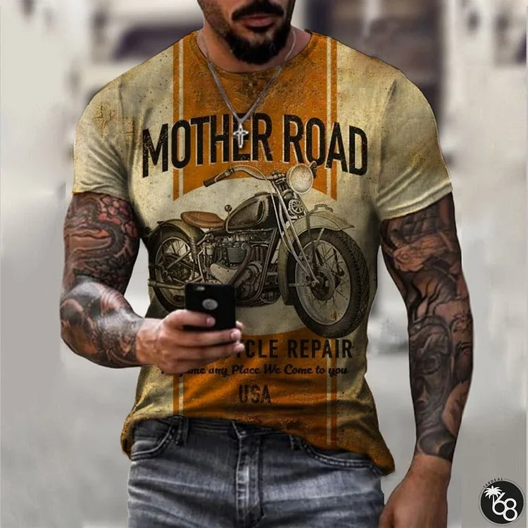 Men's Casual Digital Printed Slim-Fit Pullover Men's T-Shirt | 168DEAL