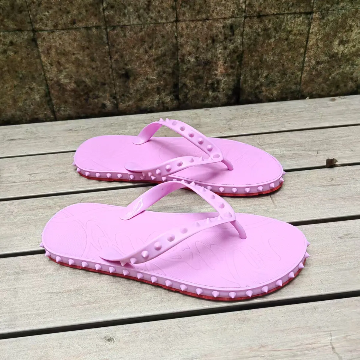 Gentleman's Red Bottom R ivet Flip-Flops Casual Fashion Non-Slip Flip Flops-vocosishoes