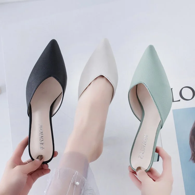 Wongn Wongn 2024 New Large Size Sandals 34-43 Pointed Head High Heel Sandals Thick Heel Women's Shoes