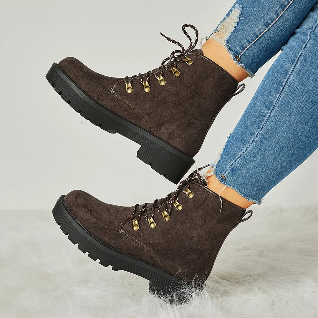 Women's Simple Faux Suede Lace Up Combat Boots