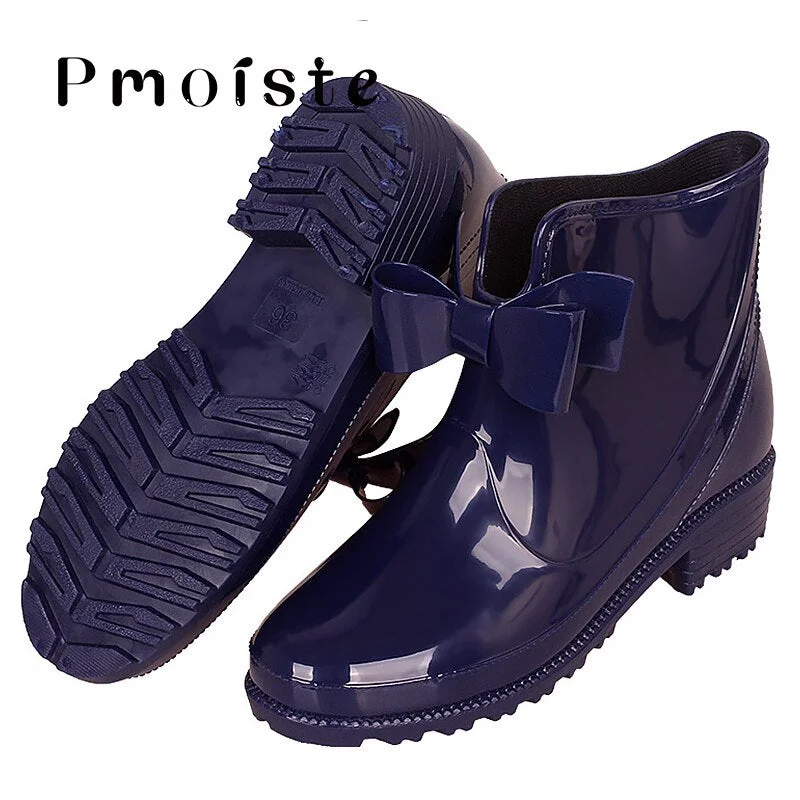 Rain Boots Women Plus Size 43 Fashion Butterfly Knot PVC Solid Waterproof Rubber Boots for Women Slip On