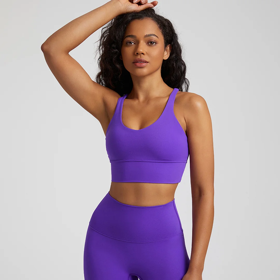 Solid color back cross high stretch sports bra