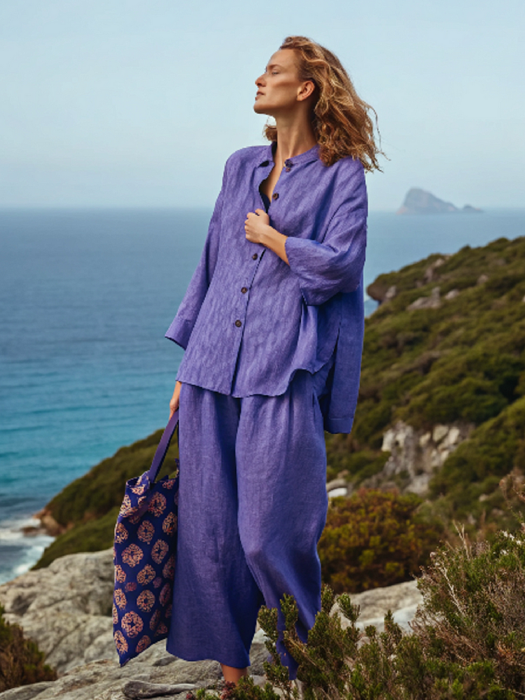 Cotton and linen solid color women's suit