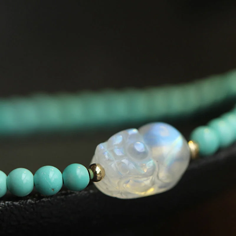 Turquoise&nbsp;Moonstone PiXiu Protection Strength Bracelet