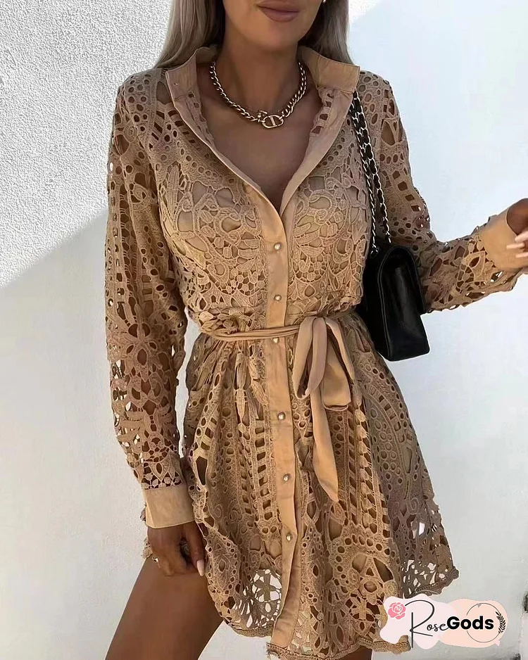 Female Autumn Solid Crochet Slim Draped Dress Sexy Deep V Neck Half Sleeve Mini Dress Elegant Embroidery Lace Hollow Party Dress