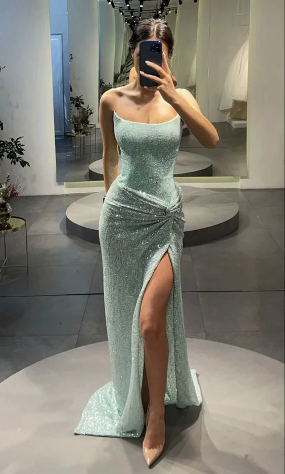 Green/silver/red/brown gorgeous shiny hi slit sexy long sequined evening dress prom dress party dress