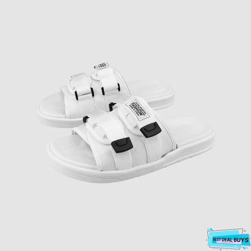 Solid Color Velcro Design Beach Slippers