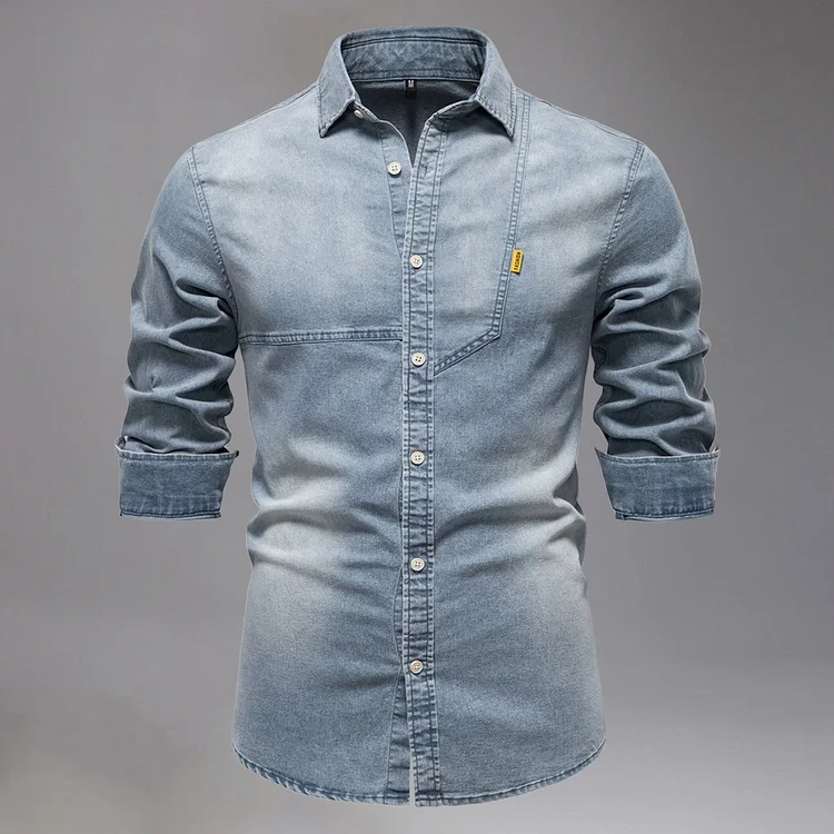 Casual Solid Single Breasted Denim Long Sleeve Shirt 