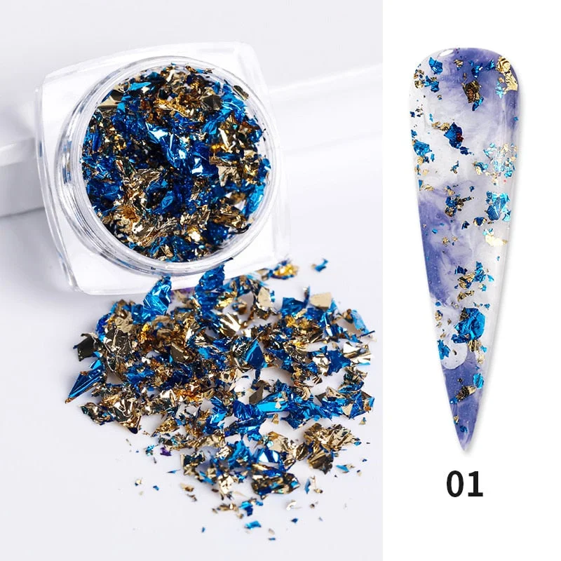 6 Grids Sparkly Foil Nails Sequins Irregular Aluminum Gold Red Summer Design Set  Mirror Chrome Glitter Flakes Gel DIY Manicure-Nail Inspo