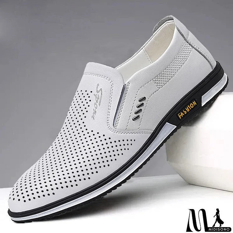 Men's Black&White Hollow Out Breathable Summer Dress Shoes