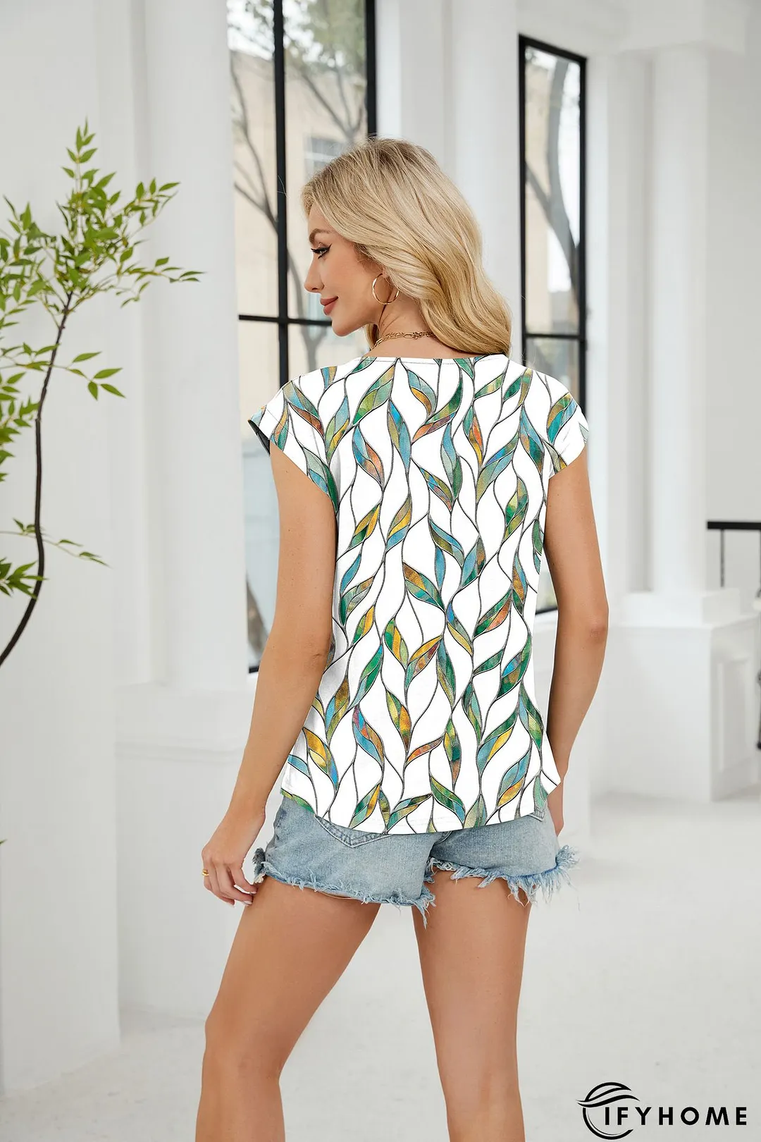 Women's Home Casual Daily Geometric Painting T shirt Tee Striped Scenery Short Sleeve Print Round Neck Ethnic Vintage Top | IFYHOME