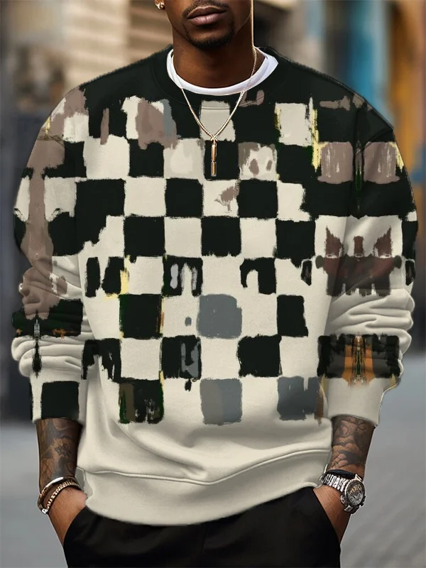 Men's Chessboard Geometric Art Print Casual Sweatshirt