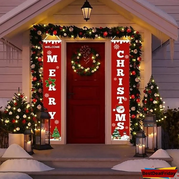 3 Pcs/Set Merry Christmas Banner Door Curtain Xmas Tree Welcome Home Couplet Hanging Decoration(59In)