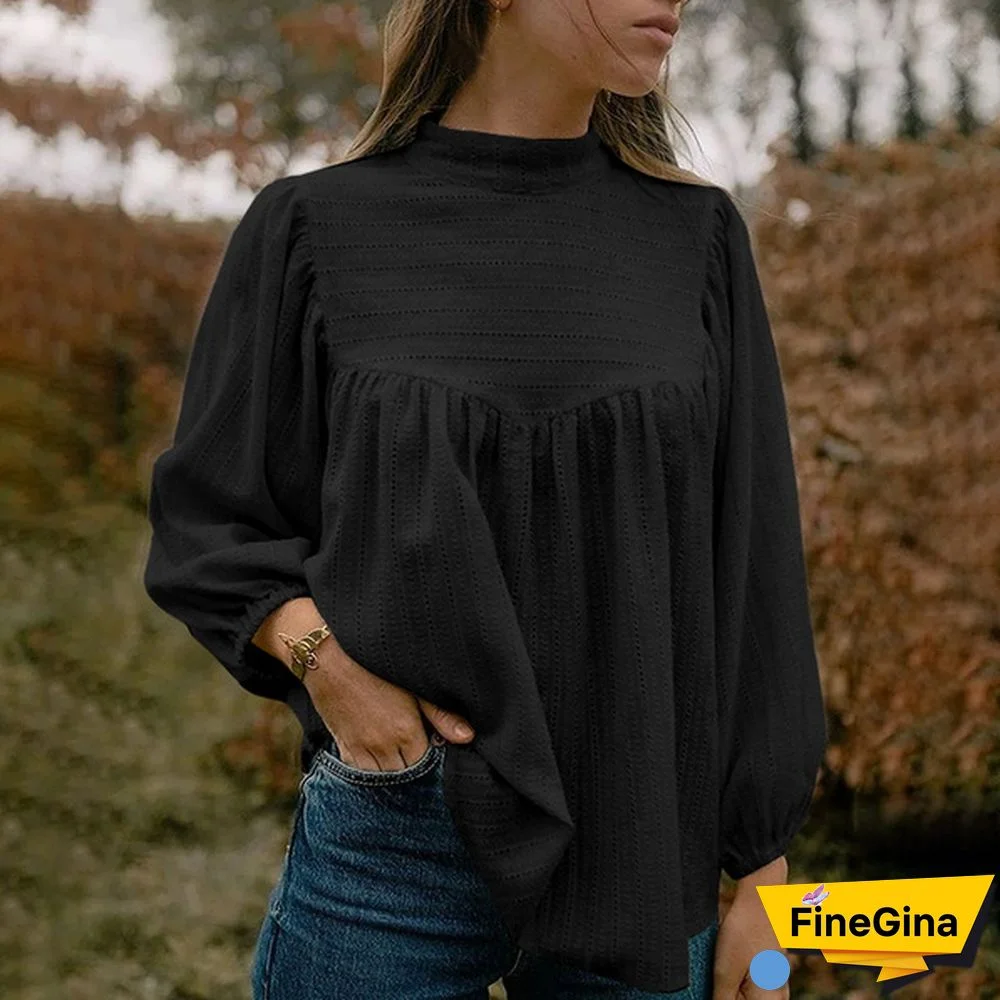 Women Puff Long Sleeve Blouse Lace Stitching Cotton Linen Casual Elegant Shirt Ladies Tops Plus Size