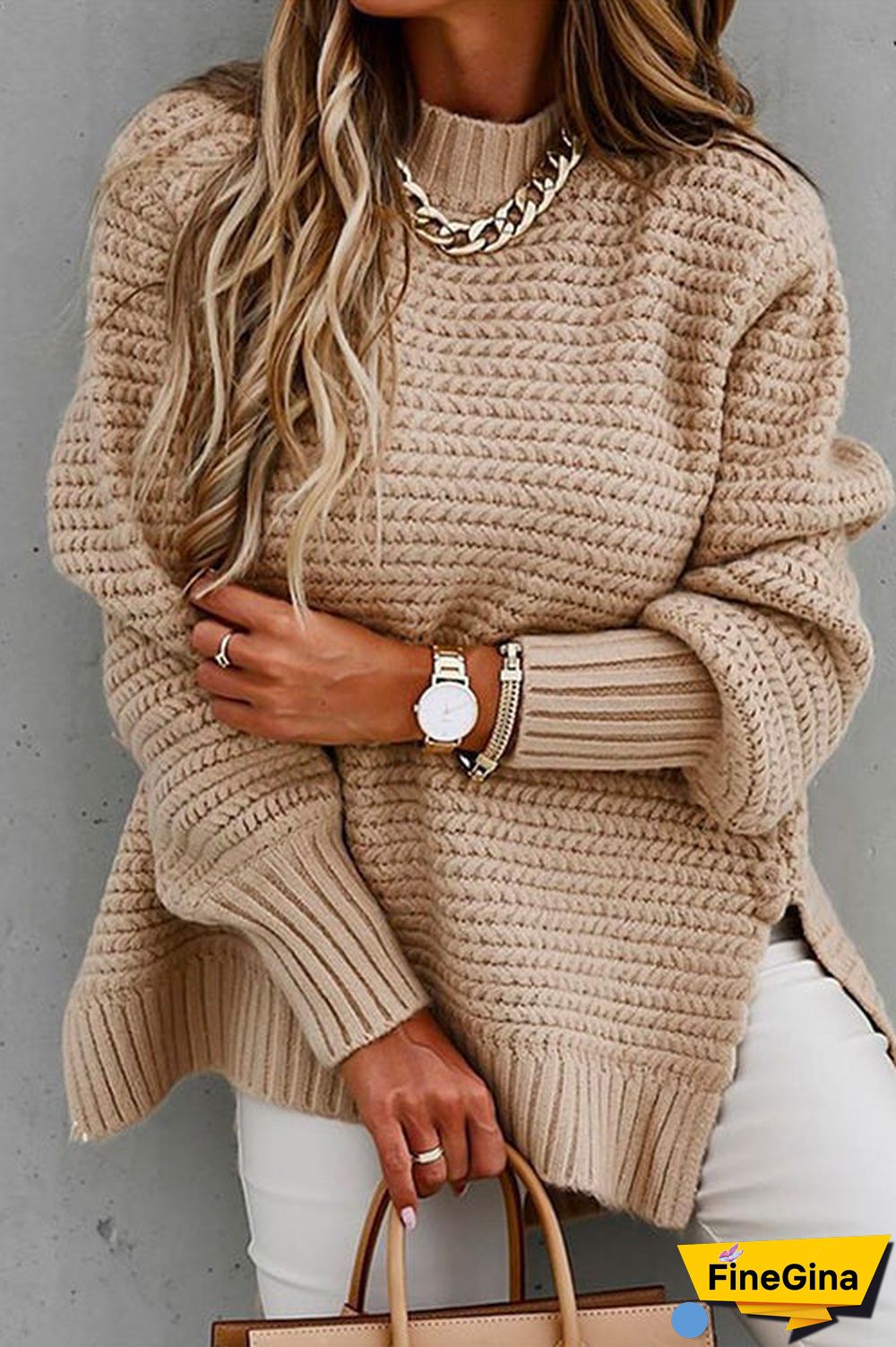 Mockneck Side Split Loose Sweater