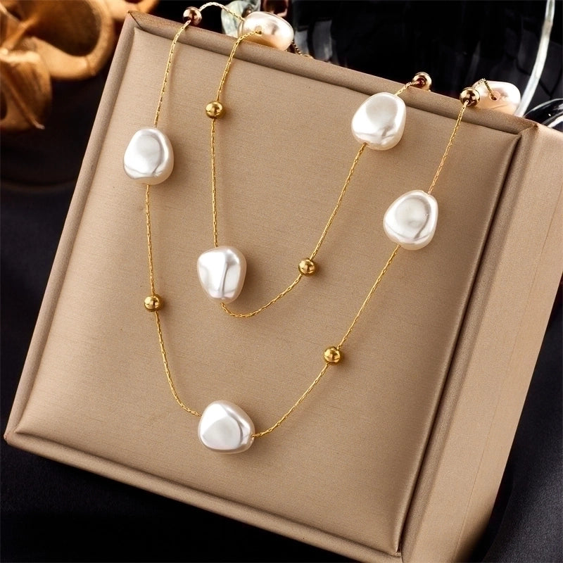 304 Stainless Steel Pearl 18K Gold Plated Stainless Steel Necklaces