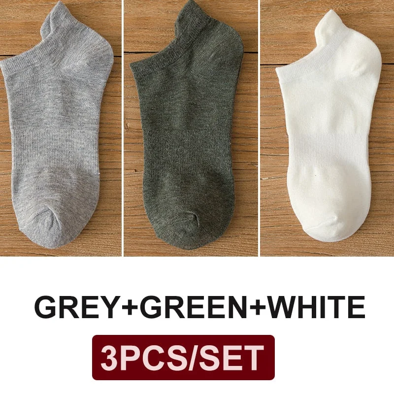 FINETOO 3 Pairs/Set Cotton Men's Socks Harajuku Boat Socks Lift Up Solid Colors Man Sock Sox  Male Invisible Short 38-44 Socks