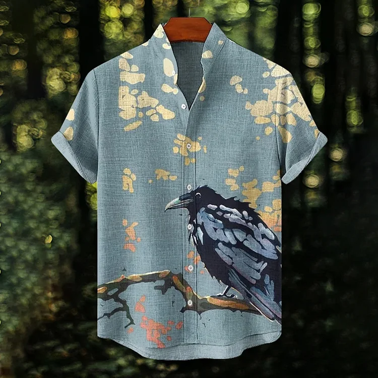 Men's Crow Spot Art On Branches Art Print Casual Shirt