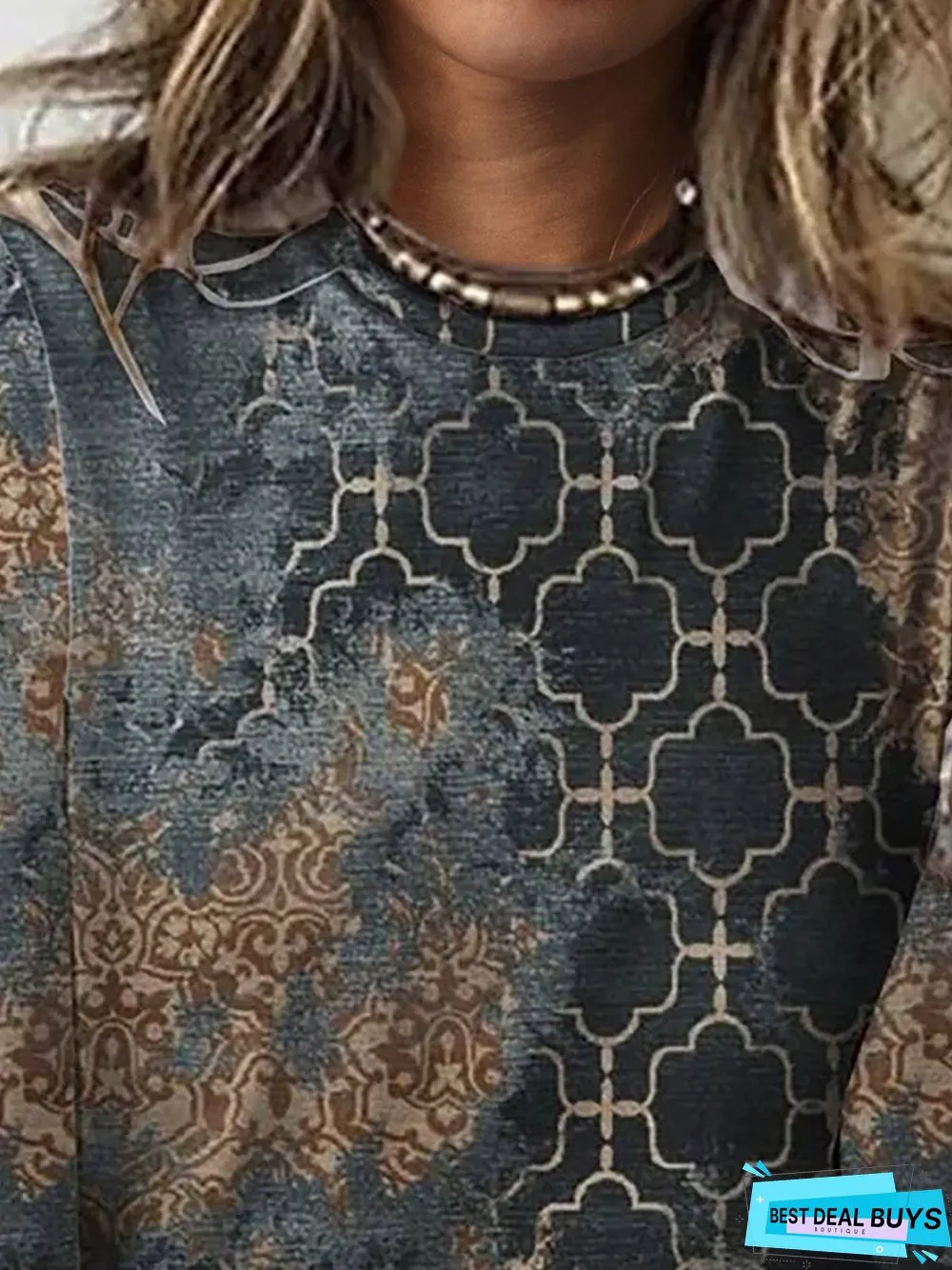 Casual Long Sleeve Crew Neck Printed Top