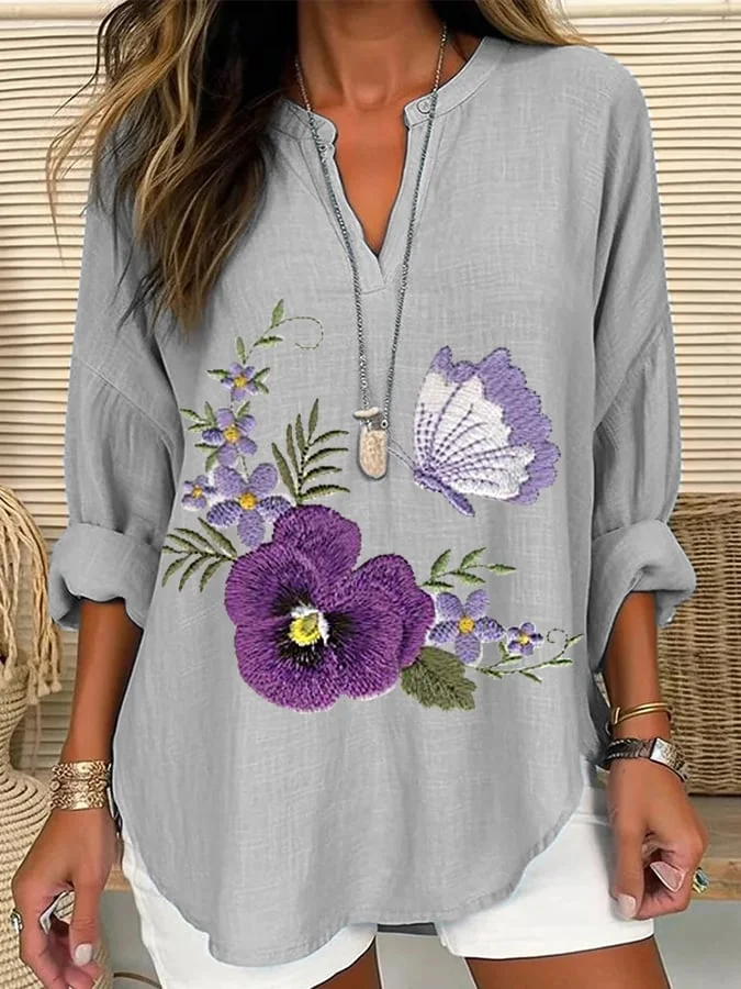 Women's Purple Flower Butterfly Print Alzheimer's Awareness Support Shirt socialshop