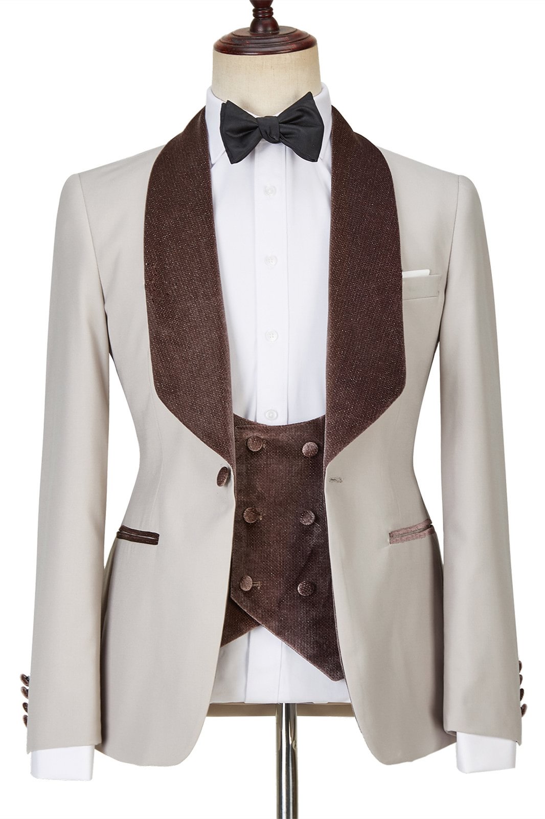 Gorgeous Light Champagne Slim Fit Three Pieces Men Suits With Shawl Lapel | Ballbellas Ballbellas