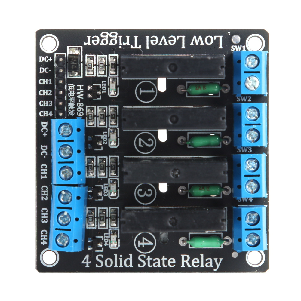 

HW-869 5V DC Low Level 4-Channel Solid State Relay Module 250V 2A with Fuse, 501 Original