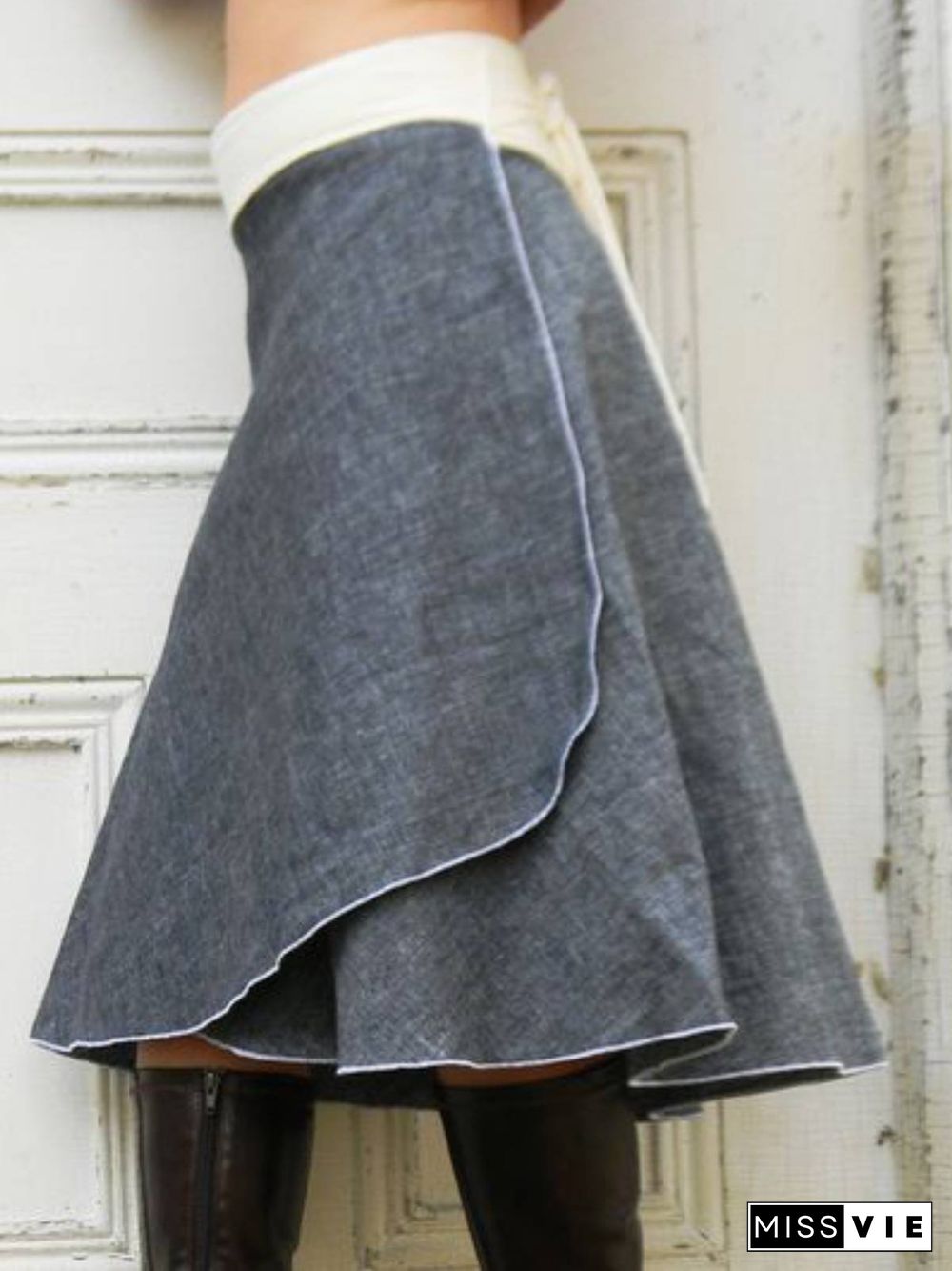 Gray Plain Wool Blend Casual Skirt