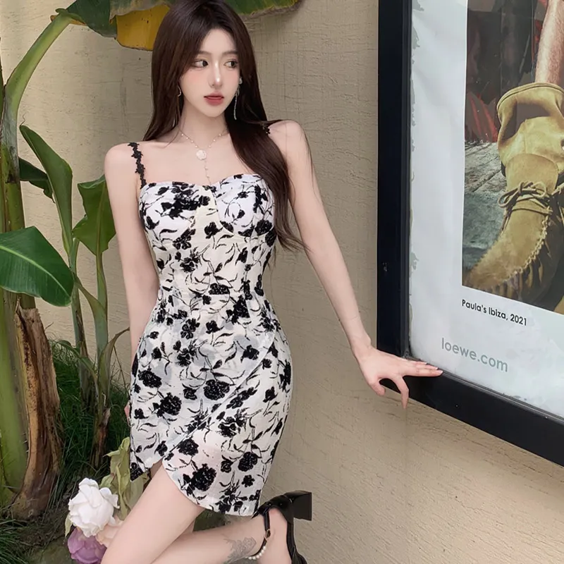 Floral Print Slip Dress Lace Up Cardigan Two Pieces