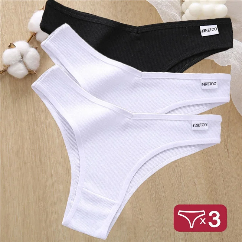 3PCS/Set Cotton Panties Lingerie Women Underwear Sexy Briefs Female Underpants Pantys Thong Panties Bikini Solid Color Tangas