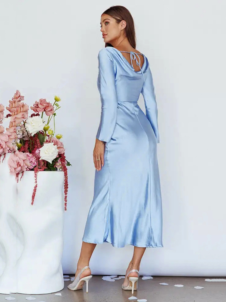 Bodycon Long Sleeve Women's Dress Party Club Evening Dress Female Slim Fit Round Neck Solid Long Dress Autumn New 2025