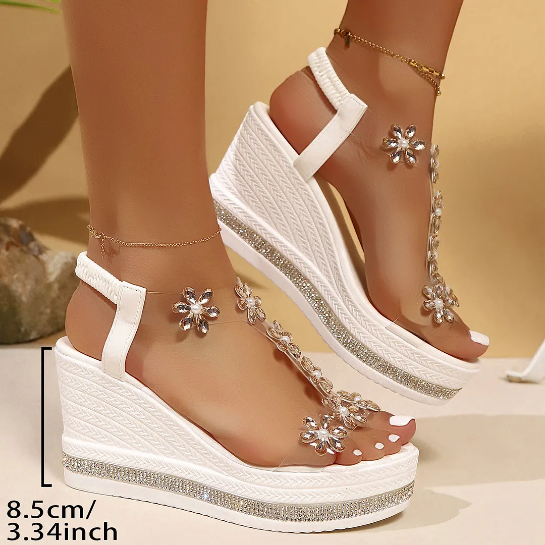 Breakj Breakj Slope And Flower Sandals Women 2025 Summer New Loose With Water Drill Loose Cake Thick-Soled Sandals Women