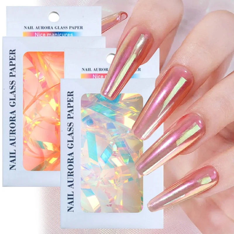 Sparkly Nail Aurora Foils Colorful Transfer Stickers Cellophane Mirror Stickers Sliders Wrap Paper Nail Art Decoration-Nail Inspo