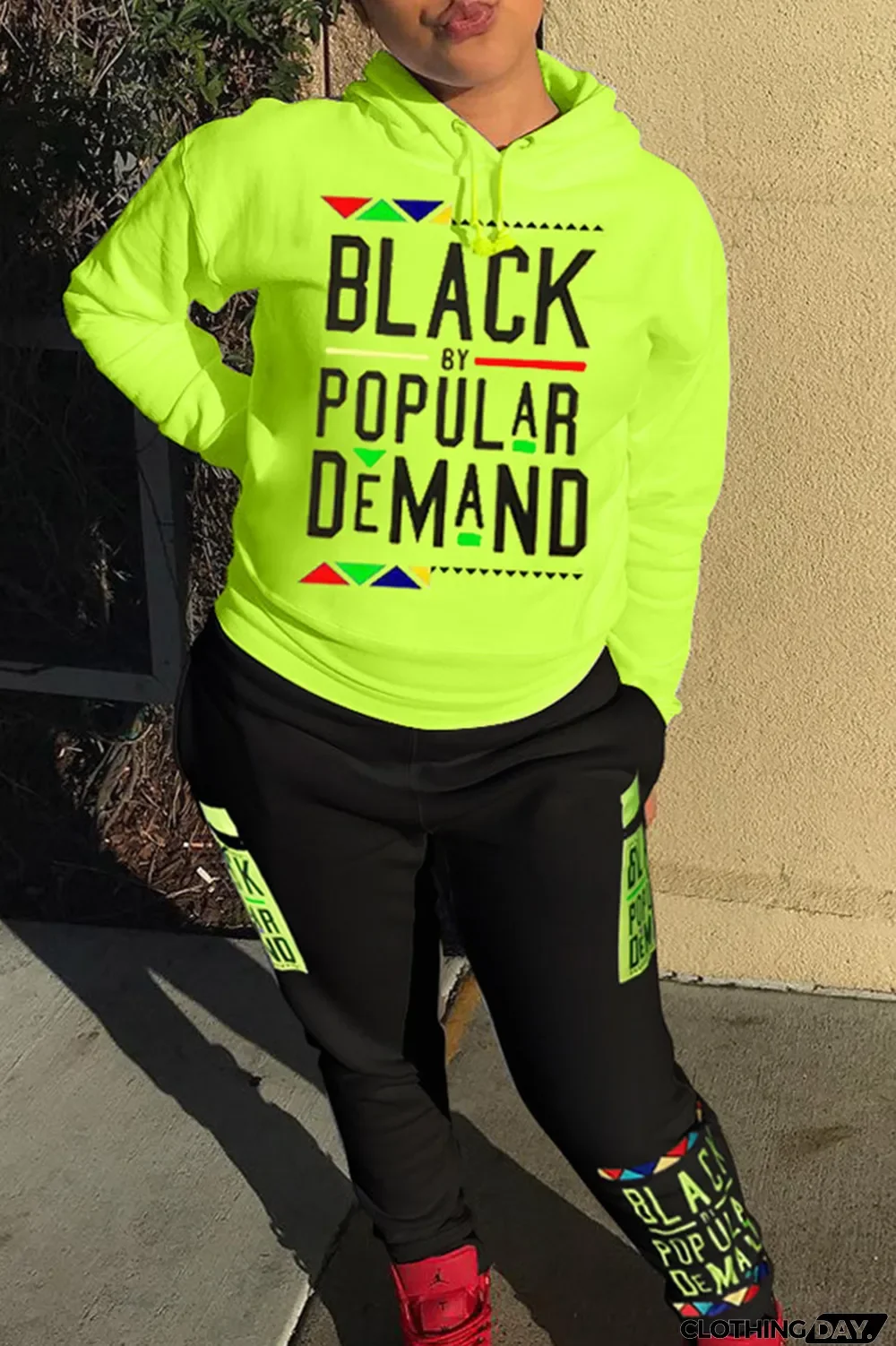 Rose Red Fashion Casual Letter Print Basic Hooded Collar Long Sleeve Two Pieces