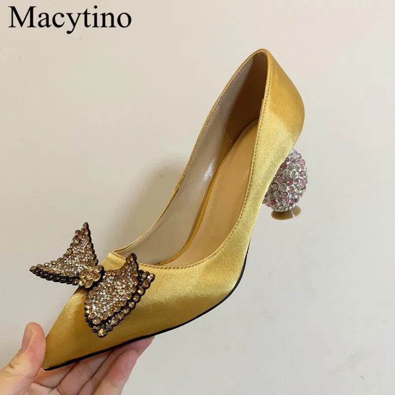 VCSHOES Bow-knot Decoration Ladies High-heeled Shoes Pointed Ball Heel High-heeled Shoes Party High-heeled Shoes