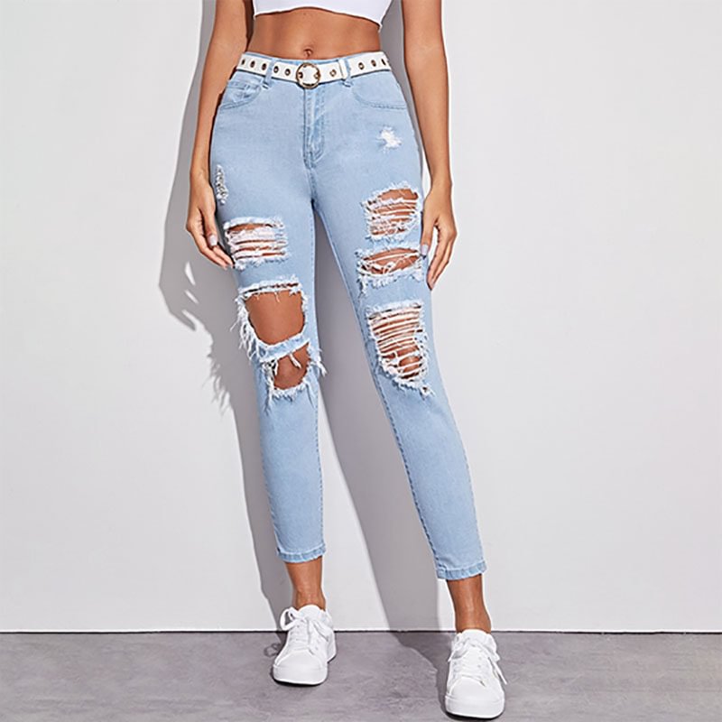 Minnieskull Fashionable Trendy Ripped Women's Skinny Jeans - Minnieskull