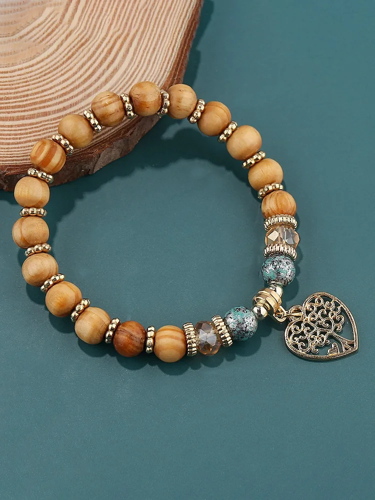 Boho Beaded Peach Heart Tree Of Life Bead Bracelet Resort Beach Jewelry
