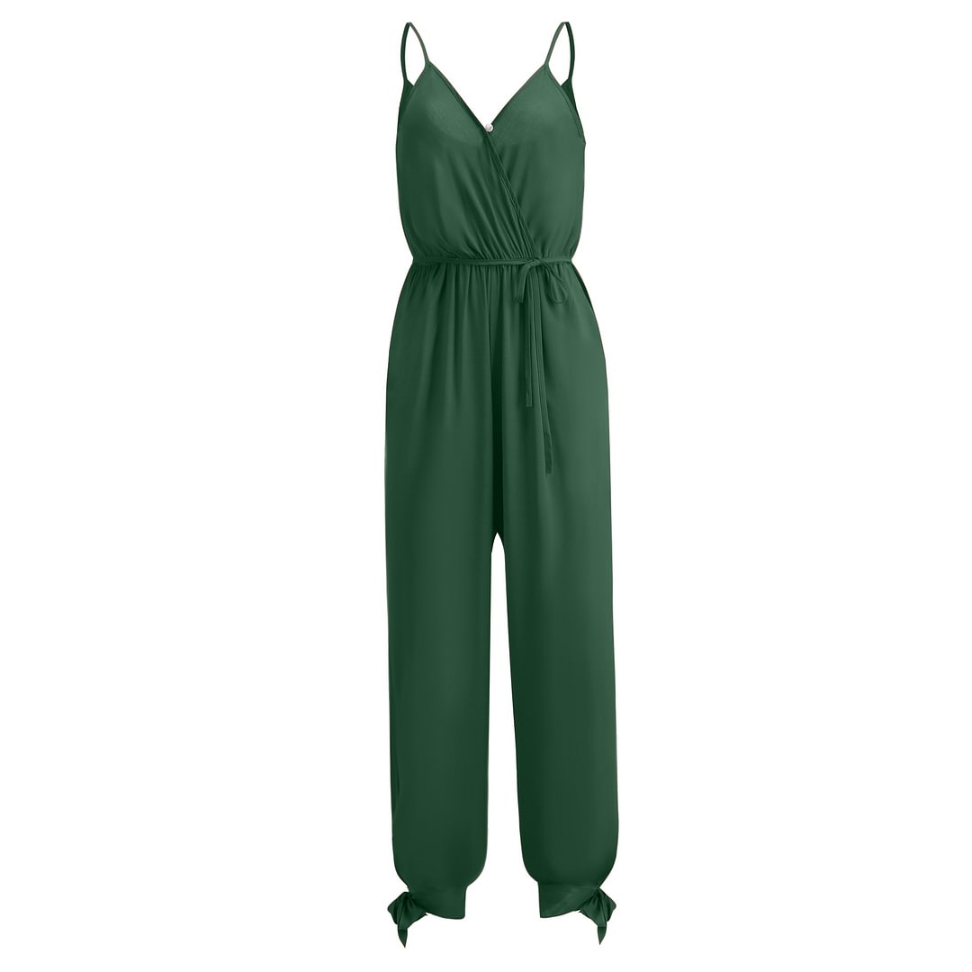Sexy Backless Tether Deep V-neck Strap Long Trousers Jumpsuits