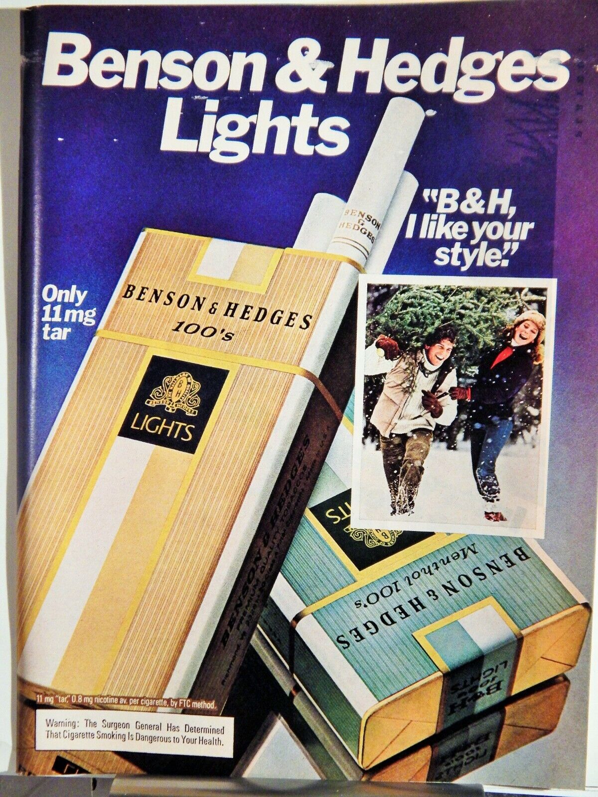 BENSON & HEDGES 100'S CIGARETTES / INTERWOVEN SOCKS ORIGINAL VTG 1979 Photo Poster painting AD,