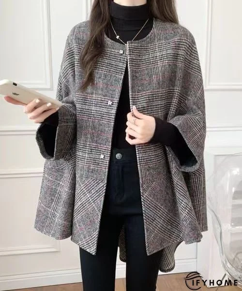 Crew Neck Elegant Checked/Plaid Outerwear | IFYHOME