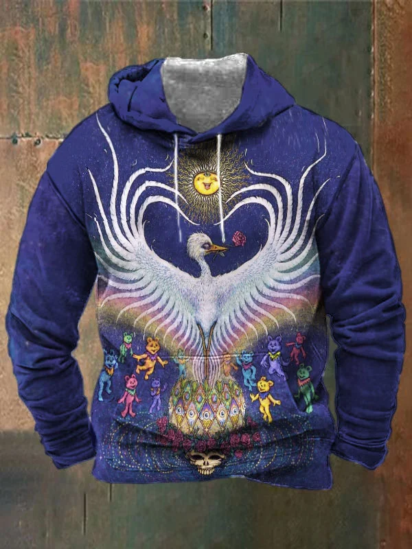 Unisex Sun Swan Skull Bear Print Heavyweight Hoodies
