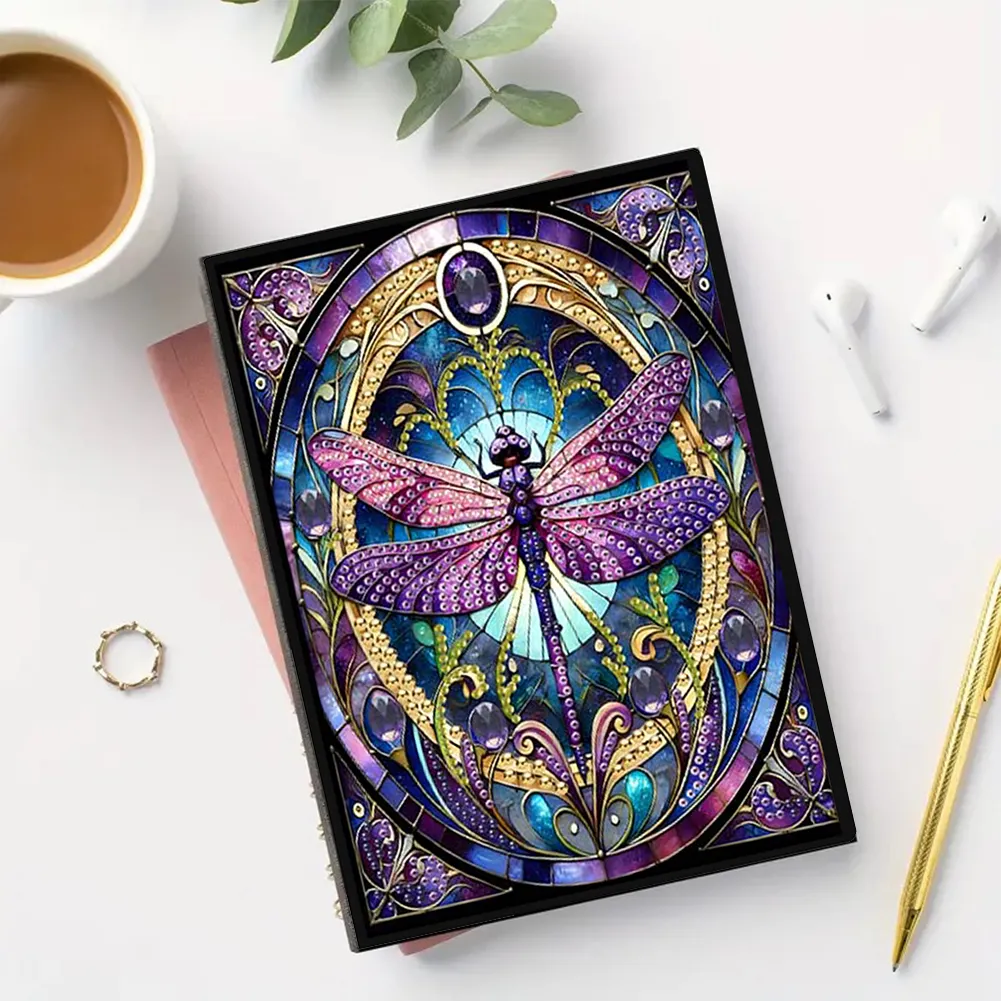 Dragonfly 5D DIY Diamond Art Painting Notebook Kit (50 Pages A5 No Lines) Rhinestone Art Painting Notebook Kit for Adults Beginners Holiday Birthday Gift