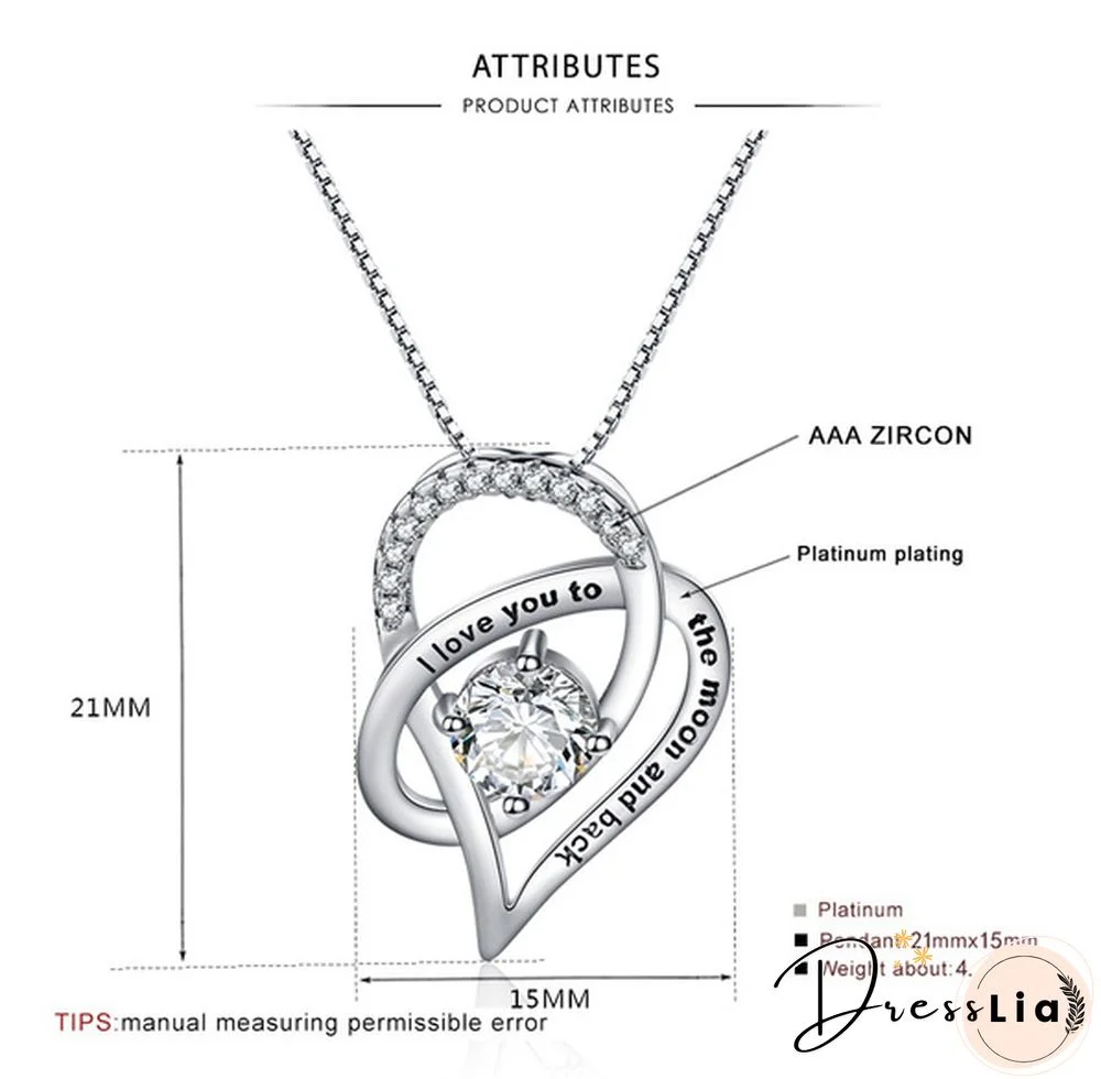 TO MY MOM- 925 Sterling Silver Crystal Heart Necklace