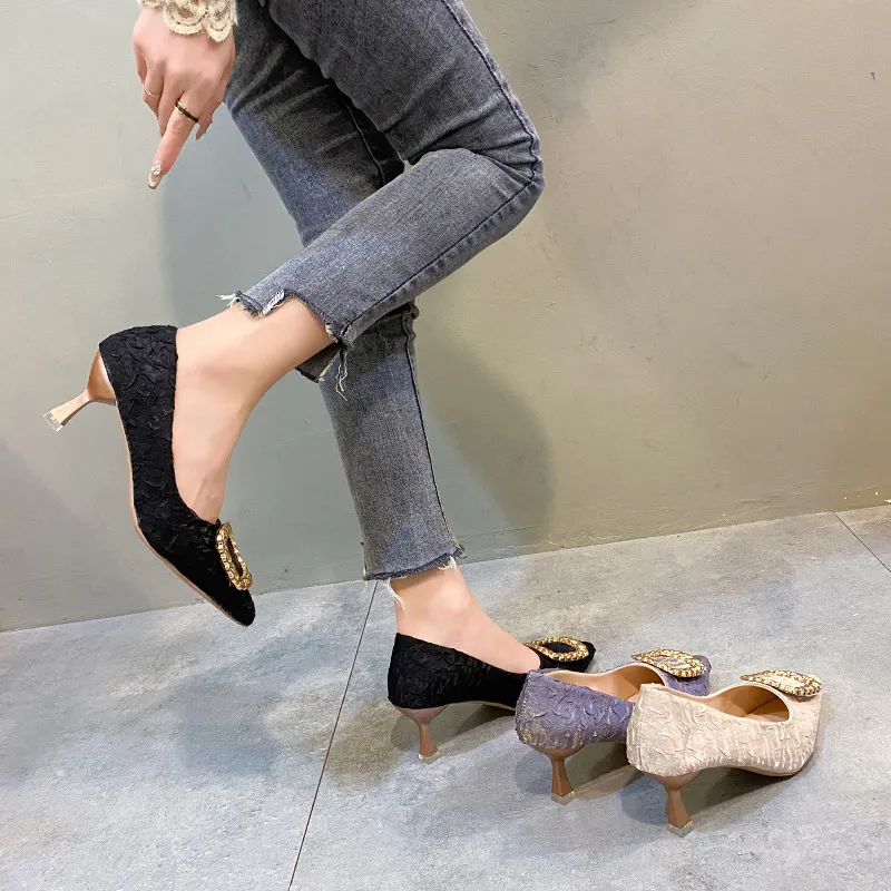 Breakj Breakj Of High Heel Shoes Women's Fine Black Working Shoes Tip Single Shoes 2025 Autumn Fashion
