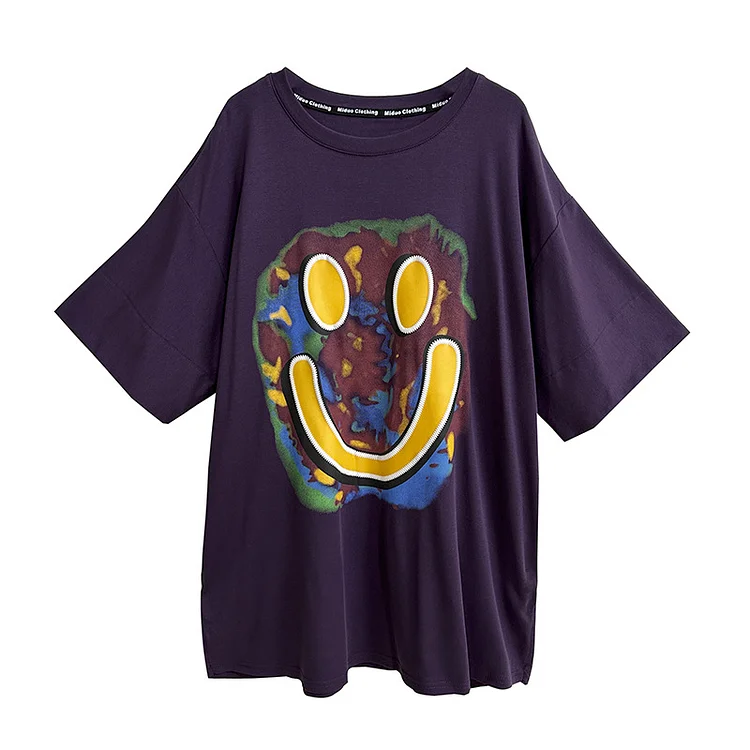 Simple Smiley Print Round Neck T-Shirt