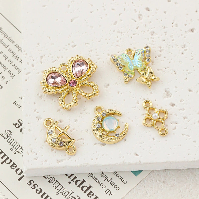 5 PCS/Package 20 * 23mm Alloy Artificial Pearls Rhinestones Flower Butterfly Pendant Jewelry Accessories